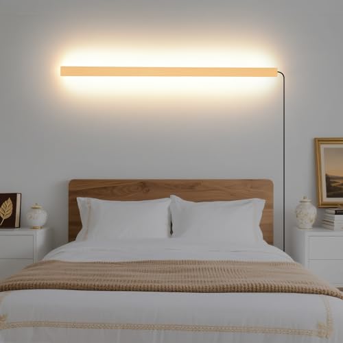 KELUOLY Modern Plug in Long Wall Sconce, 39" Gold Matte LED Wall Lights, 20W Warm White 3000K Acrylic Indoor Wall lamp, with 59" Plug Cable for Bedroom, Living Room, Hallway