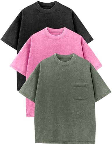 Image of COZYPOIN Unisex Kids Vintage Acid Wash Cotton Tees Crew Neck 3-16Y | 100% Cotton Boys Oversized T Shirt, Crew Neck, Short Sleeve, Front Pocket, Vintage Acid Washed Kids Tees for Boys Girls