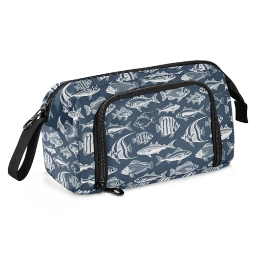 Image of Fish Vintage Pencil Case Pouch Big Capacity Pencil Bag Box Organizer Pen Case with Zipper Pencil Cases for Girls Boys Women School College Office
