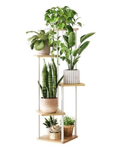 GENTINGBRO Corner Plant Stand Indoor Tall Plant Stand White 5 Tier