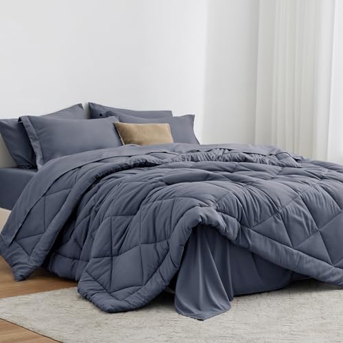 Love's cabin Twin Comforter Set Navy Blue, 5 Pieces Twin Bed in a Bag, All Season Bedding Sets with 1 Comforter, 1 Flat Sheet, 1 Fitted Sheet, 1 Pillowcase and 1 Pillow Sham