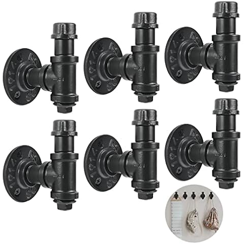 Qualward Industrial Black Bathroom Towel Hooks for Hanging, Heavy Duty Iron Pipe Coat Hook, Towel Hanger Holder Rustic Farmhouse Decorative Style Wall Mounted - 6 Pack Cover