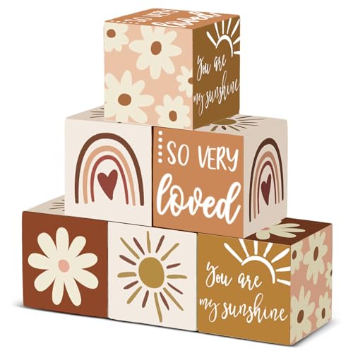 Image of Kigley 6 Pcs Nursery Decor for Girls and Boys Nursery Watercolor Shelf Decor for Bedroom Playroom Gifts(You are My Sunshine)