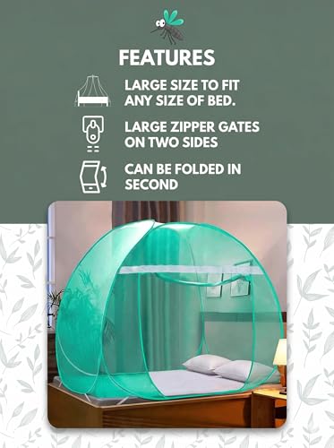 Image of Foldable King Size Mosquito Net | Double Bed Machardani | Durable 30 GSM Polyester Fabric Net Double (6 x 6) feet Bed (Green)