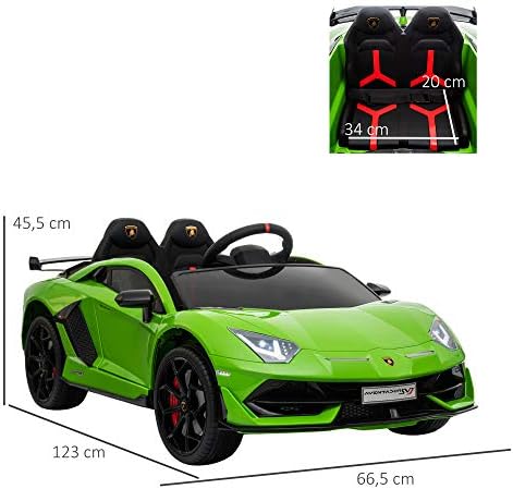 7. Bild von HOMCOM Elektroauto für Kinder 12V Lamborghini SVJ lizenziert Kinderfahrzeug Kinderauto für 3-8 Jahre mit Fernsteuerung 2 x 550 Motoren MP3/USB Licht Musik Metall Grün 123 x 66,5 x 45,5 cm