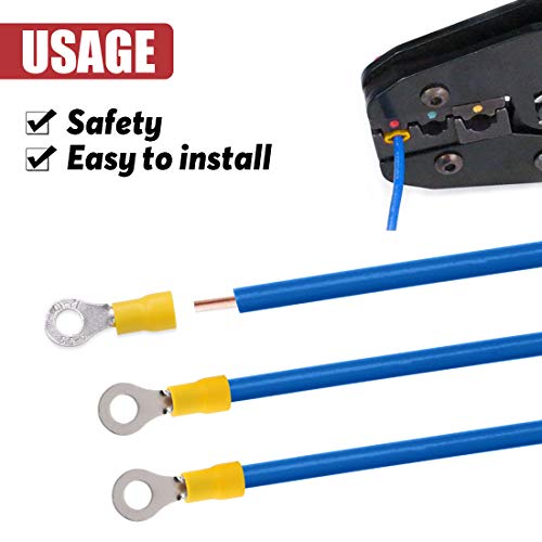 Hilitchi 100Pcs 12-10AWG Insulated Terminals Ring Electrical Wire Crimp Connectors (Yellow - M6) (Yellow - M6)