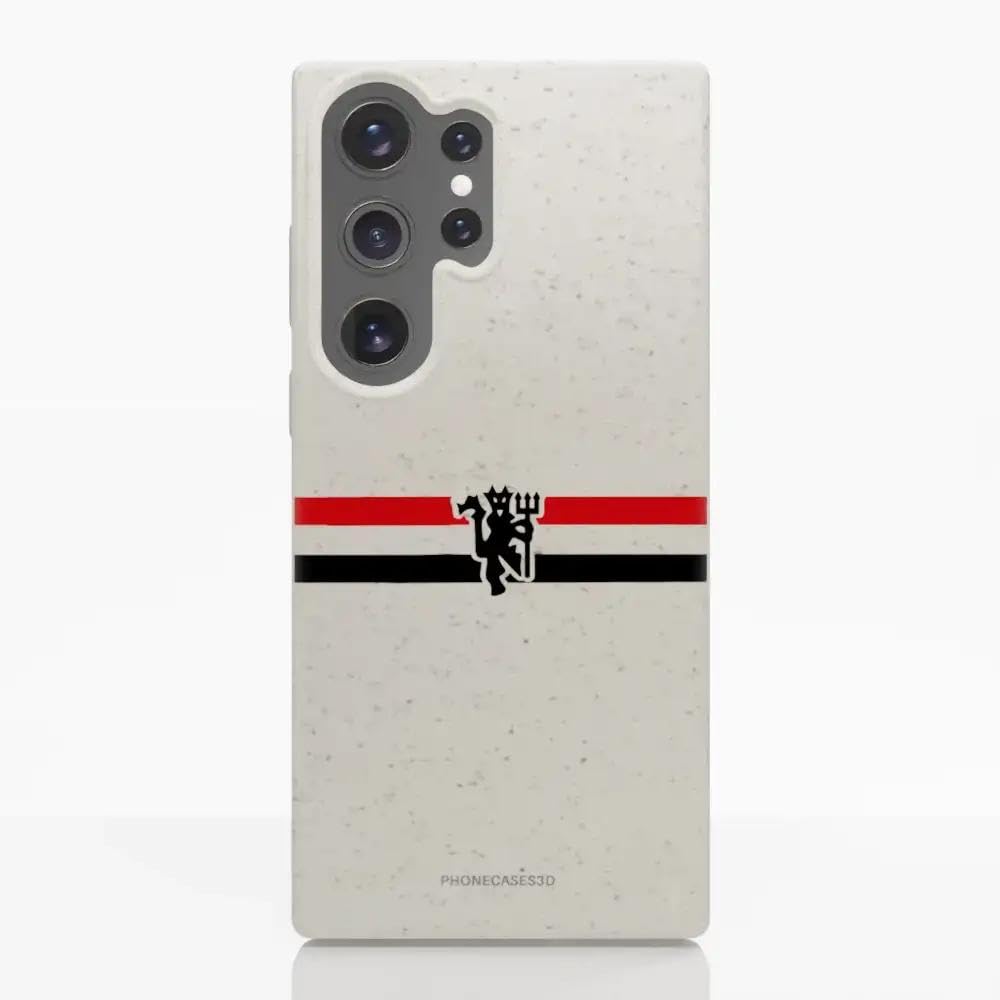 PHONECASES3D – Phone Case compatible with Samsung Galaxy S23 Ultra Manchester United FC – Diagonal Stripes & Devil – Ergonomic Design – Lightweight & Durable Protection – White
