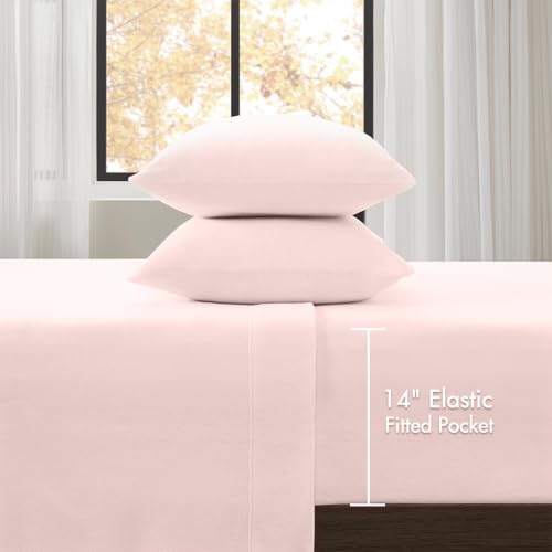 Image of True North by Sleep Philosophy Soft & Cozy Micro Fleece Sheet Set, Fitted Sheets Deep Elastic Pocket Fits Up to 16 inch Mattress, Warm Winter Bedding, Fleece Bed Set Twin XL Blush 3 Piece