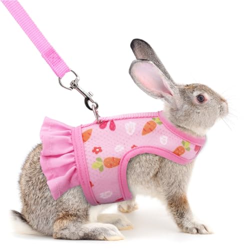 Rabbit Harness and Leash Escape Proof Bunny Harness and Leash Set Cute Bunnies Vest Clothes Stuff Walking Accessories Ferret Kitten Puppy Small Pet Animals Pink S