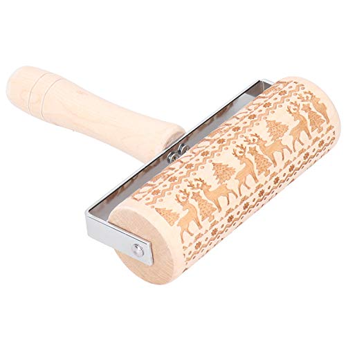 Cryfokt Rodillo de Madera Grabado Navideño, Herramientas para Hornear Pasteles con Patrón único, Accesorios de Cocina (Tipo 3)