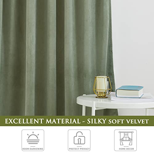 Image of StangH Sage Green Velvet Curtains 102 Inches Long for High Ceilings, Heavyweight Plush Drapes for Master Suite, Soundproof Privacy Window Panels, W52 x L102, 2 Panels