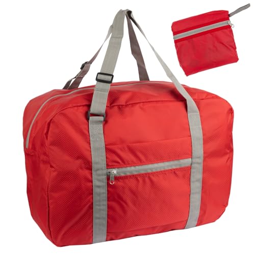 WEDO BAGTOGO Sac de Voyage Pliable (35 l), Nylon imperméable et léger, Bretelles réglables, Fermetures éclair imperméables, Sangle de Fixation pour Trolley, Rouge