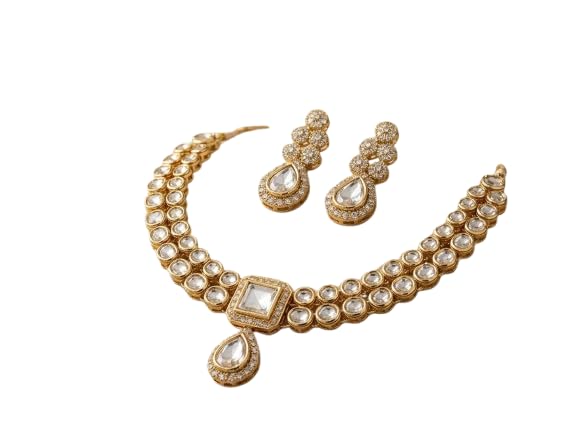 Traditional Gold-Plated Kundan Choker Necklace Set with Earrings for Women | Bridal Wedding Jewelry Set | Ethnic Statement Necklace-image-27