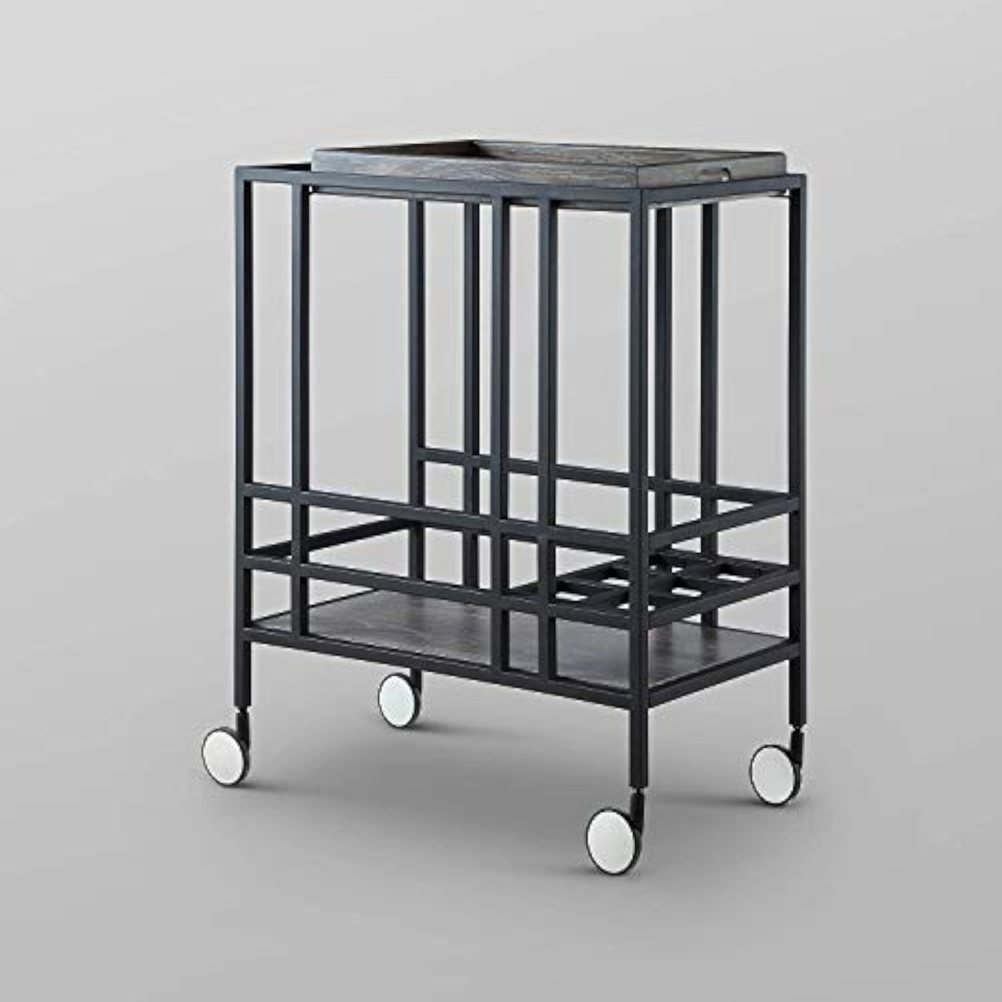 Home Black Bar Cart, Removable Serving Tray, Wine Storage