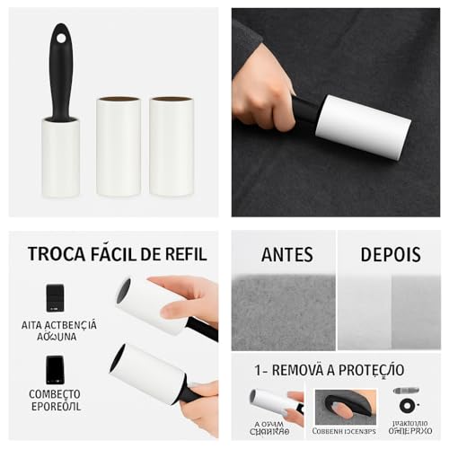 Tira Pelos Rolo Adesivo 3 em 1 – (2 Refis) – Remove Pelos de Roupas, Sofás e Carros – Alta Aderência