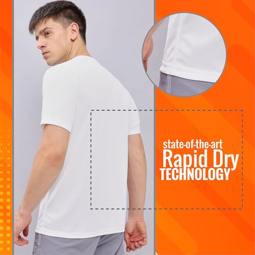 Image of TECHNOSPORT Men's Slim Fit Polyester Activewear Sports T-Shirt with Moisture-Wicking Comfort for Workout, Running & Gym