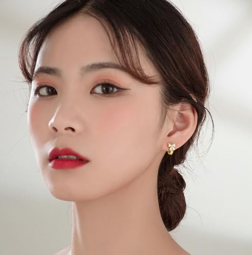 Reffeer Solid 925 Sterling Silver CZ Bow Hoop Earrings Ribbon for Women Teens Small Bowknot Hoop Earrings Cartilage3