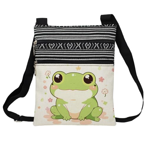 Lovely Frog Messenger Bag Small Ethnic Pattern Printed Adjustable Strap Crossbody Zipper Bag Lovely Frog Phone Bag Wallet Cute Shoulder Handbag for Women - 1