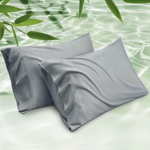 Image of Mush Bamboo Pillow Cover Set of 2 | 100% Bamboo Pillow Cover for Hair and Skin | 250 TC | Breathable, Silky Soft and Envelope Pillowcases | 17 inchx27 inch (250 TC, Light Grey)