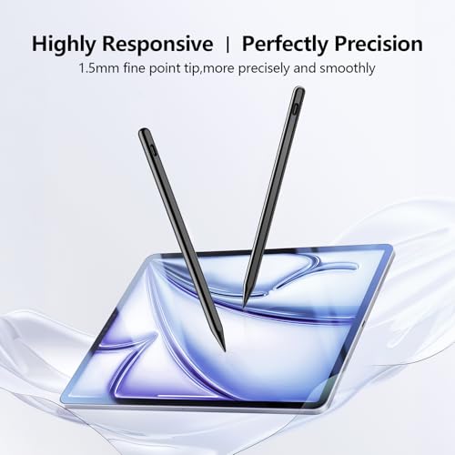 Image of Stylus Pen for iPad 6th-11th Generation-2X Fast Charge Active Pencil Compatible with 2018-2026 Apple iPad Pro 11 inch /12.9 inch /M4, iPad Air 3 /4 /5 /M2 /M3 /M4,iPad mini 5 /6 /7 Gen-Black