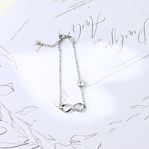 Infinity Love Heart Charm Bracelet For Women 925 Sterling Silver Adjustable Bracelet For Women Birthday Gifts Mother's Day Jewelry Gift For Women Mom Wife Girls Her #TOP4