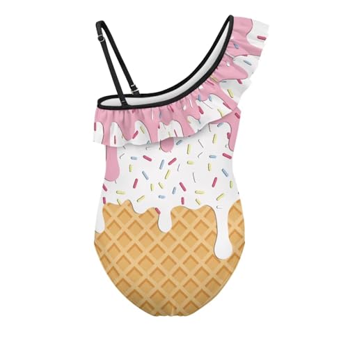 Image of Girls One Piece Bathing Suit,Slim-Fit Ruffle Strap Swimsuit with Adjustable Strap Quick Dry Summer Beach Swim Suit