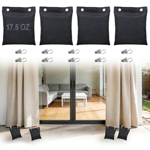 Apipi Pre-Filled 17.6 oz Outdoor Curtain Weights- 4 Pack Wind Resistant Oxford Weight Bags with Glass Beads Filling & Stainless Steel Clips Heavy Duty Drapery Weights for Patio/Gazebo (5 6)