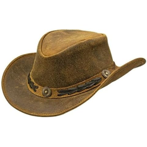Australian Western Cowboy Style Crazy Horse Real Leather Bush Hat (S) Brown Cover