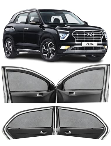 Image of Autofact Magnetic Car Sunshades Compatible with Hyundai Creta New (2020 to 2024) (Set of 4) - Easy Installation, UV Protection, Keeps Car Cool (Front 2 with Zippers, Rear 2 Without Zippers)