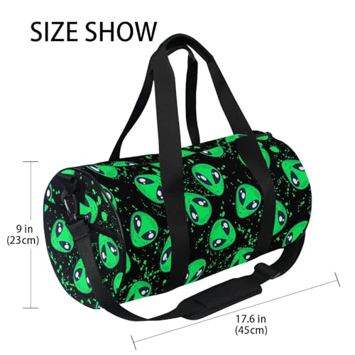 Round Duffel Sports Bag Green Alien Lightweight with Inner Pocket Gym Bag for Men Women Duffle Bag for Travel Sports3