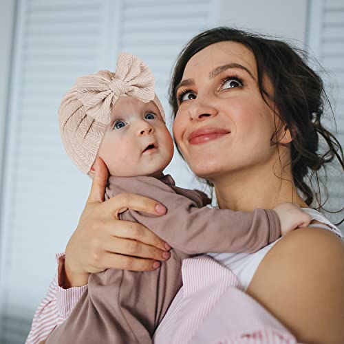 Zurlefy 6 Pcs Stretchy Baby Hats With Bows, Pink Baby Turban For Baby Girls, Newborn Headwraps, Baby Girls Caps, Infant Hat (17-2) #TOP4