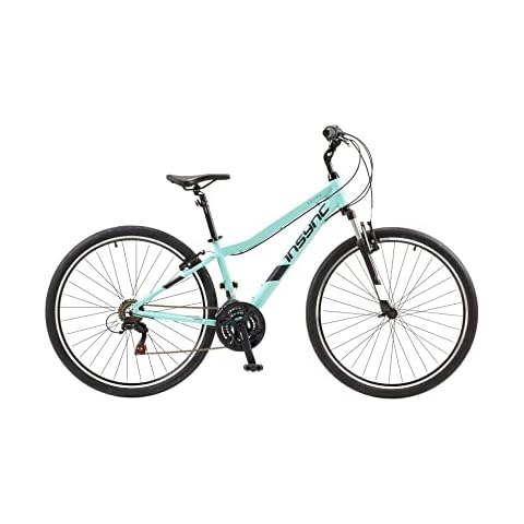 Insync Urban Kojima 1.0 Women’s Hybrid Bike With 26-Inch Wheels & 20-Inch Steel Frame, 18-Speed Shimano Gearing & Sunrace Revoshift Shifters, Freewheel 6-Speed Index 14-28 T, V-Brake, Aqua Colour Cover