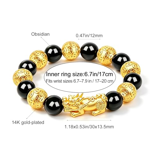 Image of LIYAPEI Black Obsidian Bracelet for Men Women - Feng Shui Wealth & Spiritual Protection Beaded Bracelet with Pi Xiu for Luck, Healing Crystal Stretch Wrist Jewelry, Unisex