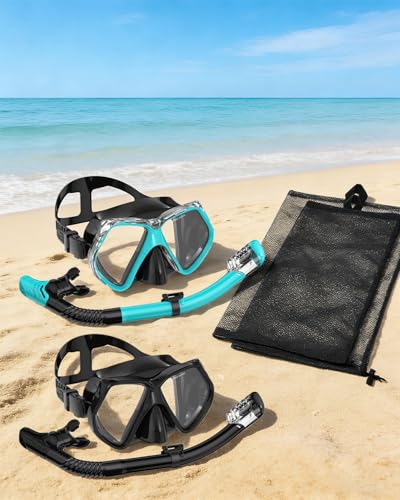 Set de máscara de snorkel para adultos con tubo seco y lentes de vidrio templado miniatura 6