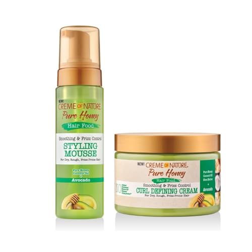 Creme of Nature Pure Honey Hair Food Avocado — Crema Definidora de Rizos, 310ml y Espuma para Peinar, 250ml con Miel y Aguacate para Definir, Hidratar y Controlar Rizos Encrespados hasta 72 Horas