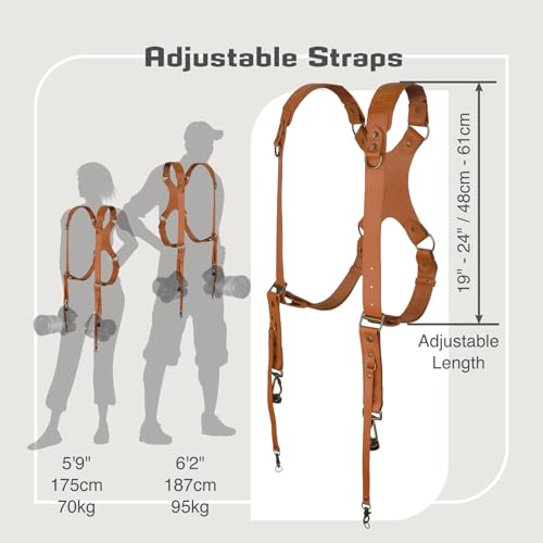 Image of Camera Harness for 2 Cameras,Dual Shoulder Leather Camera Strap,Full Grain Leather Harness for Photographers