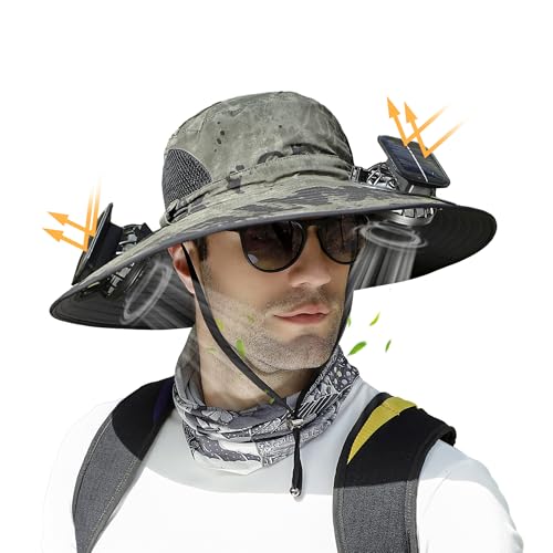 Image of Solar Fan Hat,Wide Brim Solar Powered Fan Hat,Sun Hat with 2 Built-in Fans for Men