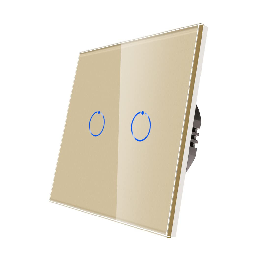 CNBINGO Touch Light Switch, Gold Double Light Switch, Tempered Glass Panel with LED Backlight, No Neutral Wire Required, 2-Gang 1-Way, AC 240V 500W/Gang