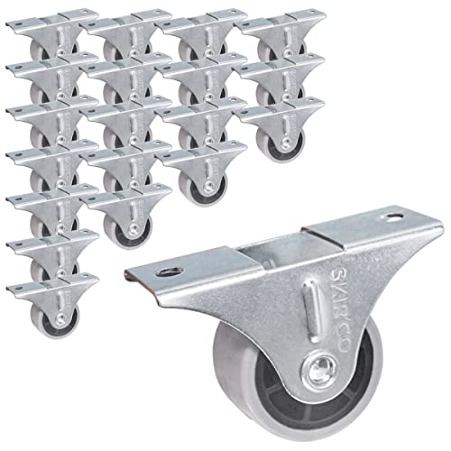 SKIR'CO (Pack of 20 pcs) Small 30 mm Furniture Castors, Grey Rubber Wheels, Fixed Casters, Non-Swivel, One-Way Direction (20)