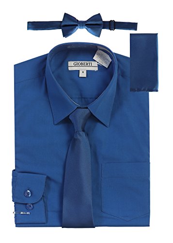 Image of Gioberti Boy's Long Sleeve Dress Shirt + Solid Tie, Bow Tie, and Hanky