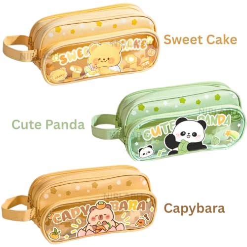 Image of WORSHIPER Super Cute Cartoon Girl Three Layers Pencil Pouch with Large Capacity Cartoon Pattern Pencil Case, Best Kids Stationery Organizer (Sweet Cake)