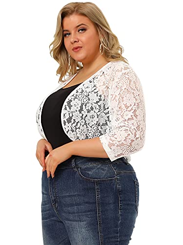 Image of Agnes Orinda Plus Size Bolero Shrugs for Women Cardigans Lightweight 3 /4 Sleeve Floral Lace Sheer Cardigan