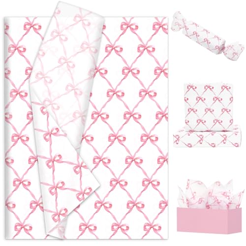 FYSUIMU 100 piezas de papel de seda de lazo rosa blanco y rosa para envolver regalos, pañuelos de arte dulce para manualidades, 14 x 20 pulgadas