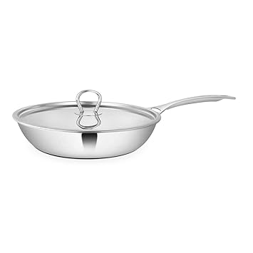 Shri & Sam Stainless Steel Platinum Plain Heavy Weight Fry Pan, 24 cm