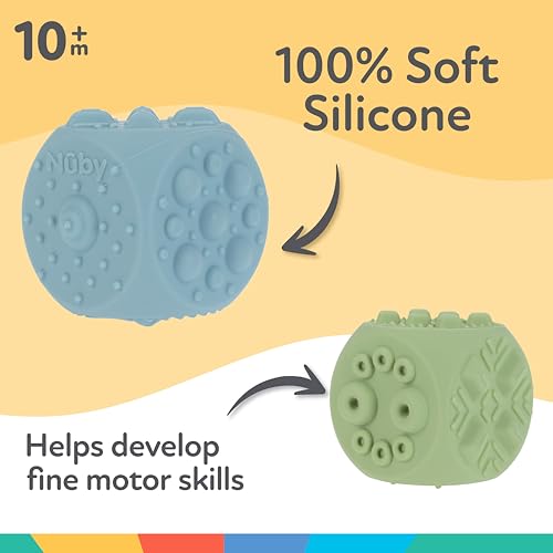 Image of Nuby Silicone Block Poppers - (2-Pack) Interactive Baby Block Toy for Babies 10+ Months - Blue and Green