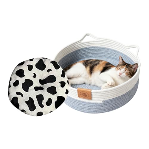 猫用ベッド,洗えるネスト マット付き - 室内用猫ベッド編みかご - 子猫 子犬 小型犬 動物 オールシーズン おもちゃ おやつ 室内 寝室 リビング 寮 用
