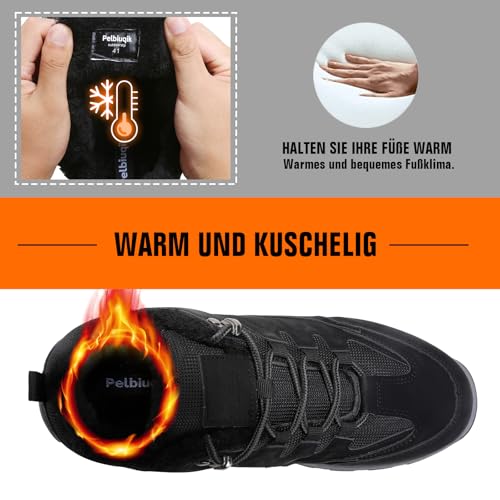 Wanderschuhe Herren Winter Warm Gefütterte Trekkingschuhe Winterschuhe, rutschfest Leichte Barfußschuhe Wanderstiefel, Bequem Winterstiefel Bergstiefel Wasserdicht Wanderhalbschuhe Outdoor Schuhe