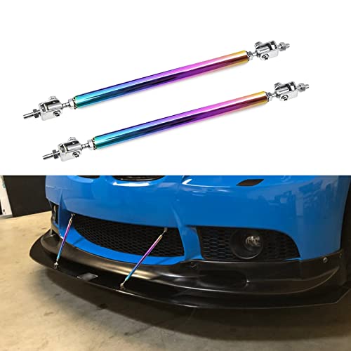 Xotic Tech 2pc Adjustable 10"-13" Front Bumper Lip Splitter Diffuser Strut Rod Tie Bars Compatible with Most Vehicles [Neo Chrome]