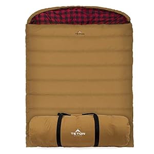 Teton Mammoth Queen Size Double Sleeping Bag- A Warm Bag The Whole Family can Enjoy – Great for Camping, Hunting and Base Camp. Compression Sack Included