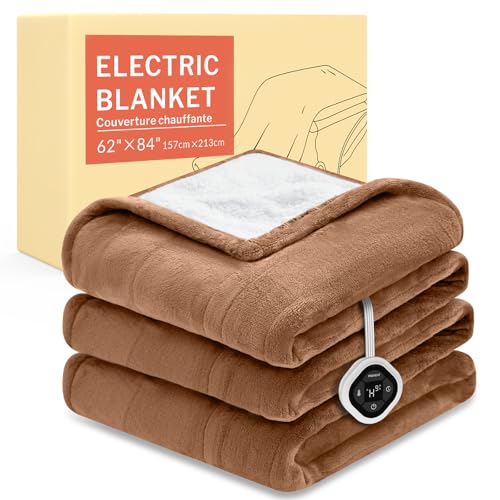Image of HOMLYNS LuxeHeat Heated Blanket Electric Blanket Twin Size, Soft Flannel Sherpa Heating Blanket with 10 Heat Settings, 1-10 hrs Timer Auto Shut Off (62x84 inches, Coffee), Only for 120V Voltage Use